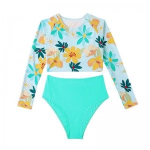 Basali Fashion Pattern Long Sleeve Crop Top Sets Rash Guard Swimwear Bikini