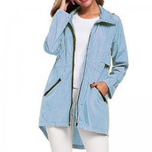 Raincoat Long Wanita karo Hood Outdoor Lightweight Windbreaker Rain Jacket Waterproof