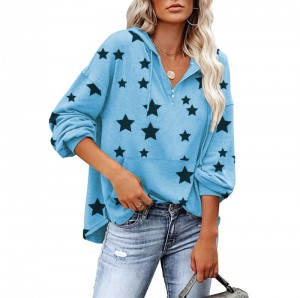 Sweatshirt Leath Zip Muinchille na mBan Star Print Pullover Tops Le pócaí
