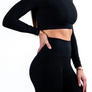 Nahtloses Crop-Top für Damen mit langen Ärmeln, sportliches Workout-Yoga-Shirt