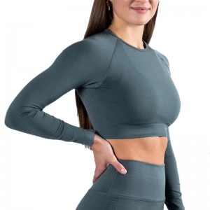 Camisas de yoga de entrenamiento atlético de manga larga sin costuras para mujer