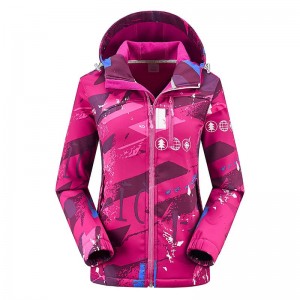 Jacket Softshell ຂອງແມ່ຍິງ Camo Thermal Fleece Lined Hiking Running Jacket Windproof Reflective Outdoors