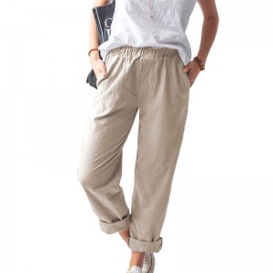 Naisten leveät housut korkeavyötäröiset puuvillaiset Capris-housut