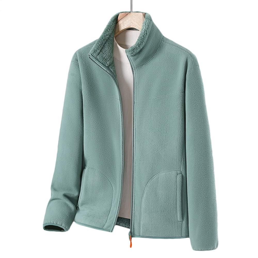 Damen-Fleecejacke mit Reißverschluss, langärmeliger, warmer, leichter Mantel mit Taschen für den Winter