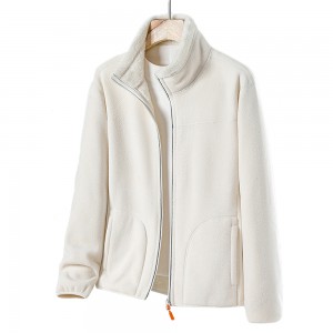 여성용 지퍼 업 플리스 재킷, 겨울용 포켓이 있는 긴 소매 따뜻한 경량 코트