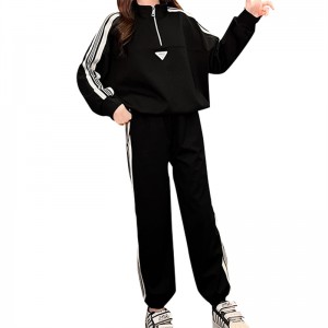 Girls 2 Piece Basic Long Sleeve Lapel Half Zip Up Pullover Tops and Pants