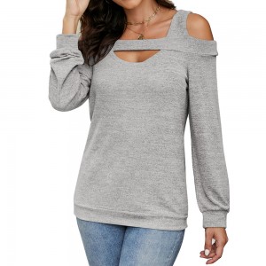 महिलाओं की ग्रीष्मकालीन शर्ट स्कूप नेक कोल्ड शोल्डर टॉप ब्लाउज कैजुअल लंबी आस्तीन स्वेटर