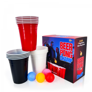 Беер понг сет за игру са шољицама од 24 комада и лоптицама од 8 комада за шољу за забаву од 16 оз
