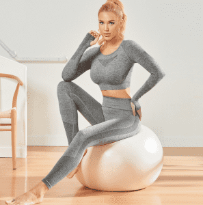 Zenanlar 2 sany “Yoga Set” sport eşigi Gymwear türgenleşik eşikleri Uzyn ýeňli sport zalynyň iň ýokary bel aýaklary Fitnes sport eşigi