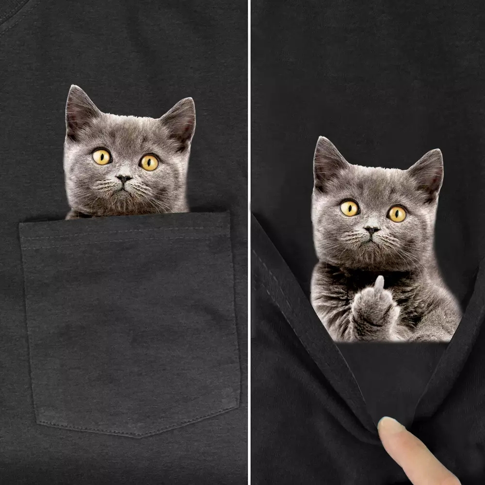 Kemeja T Lelaki Jenama Fesyen Poket Musim Panas Despise Cat Bercetak T-shirt Lelaki Baju Tee Hip Hop Tops Kemeja T Kapas Lucu Imej yang Ditampilkan
