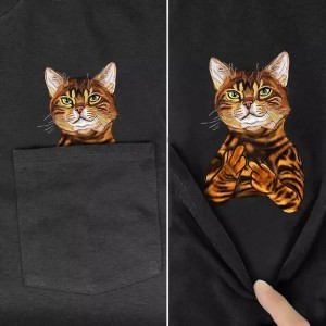 Kemeja T Lelaki Jenama Fesyen Poket Musim Panas Despise Cat Bercetak T-shirt Baju Tee Lelaki Tops Hip Hop Baju T Kapas Lucu