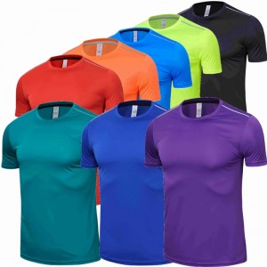 High Quality Spandex Txiv neej Poj Niam Khiav T-Shirt Quick Qhuav Fitness Shirt Training Exercise Clothe Gym Sports T-shirt