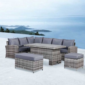 የትርፍ ጊዜ ማሳለፊያ L ቅርጽ ክፍል 5 ፒሲዎች K/D ሶፋ ከ Rising table outdoor furniture set