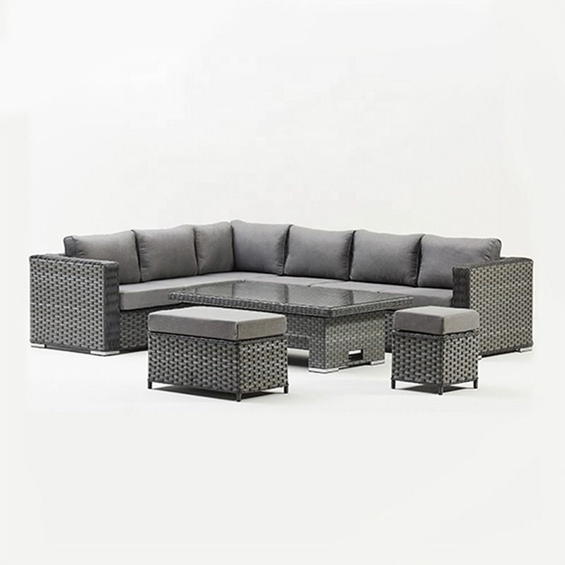 Г-образна дневна за отдих Секционен 6 бр K/D диван с издигаща се маса комплект външни мебели