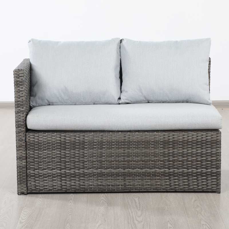 Смесете сив секционен L-образен диван K/D с пластмасов дървен плот за маса за хранене