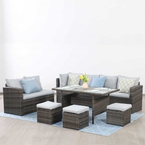 High Quality Best Backyard Leisure Weaving Setting Supplier –  Mix Grey Sectional L shape  K/D sofa with plastic wood top dining table furnture   – KAIXING