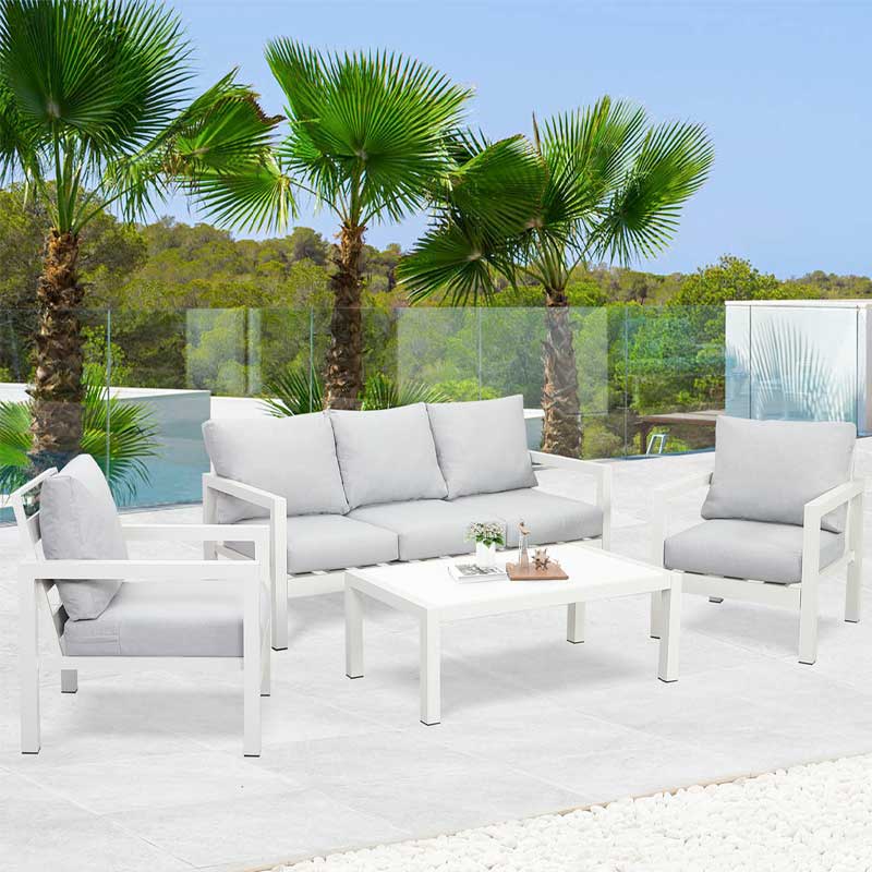 outdoor K/D white color  inclined sofa backrest powder coated Aluminum conversation sofa set