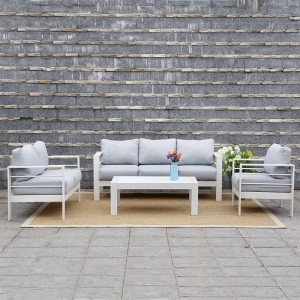 4 Pcs Powder coating white aluminum frame  K/D conversation 6 person group garden sofa set
