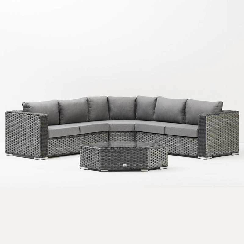 градински L-образен салон Секционен 6 бр. K/D диван с неправилна форма масичка за кафе комплект градински мебели