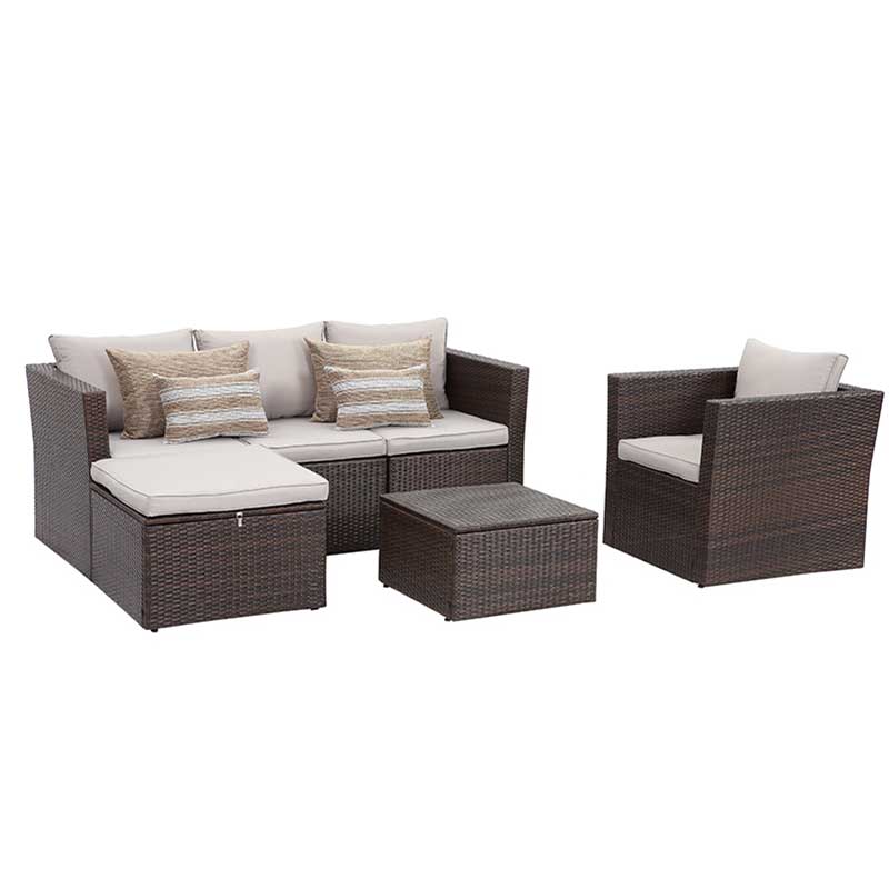 sa gawas Dark color rattan material K/D sofa sectional style furniture para sa 5 ka tawo nga grupo