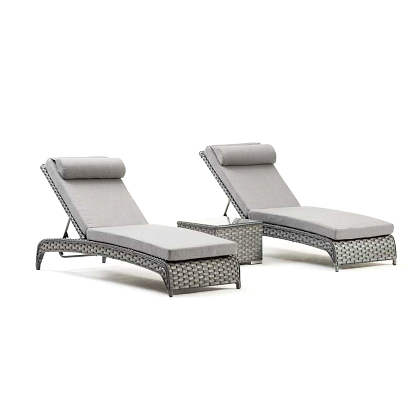outdoor poolside dark grey with fixed head cushion sunbed coffee table set