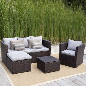 Outdoor Materiale in rattan di culore scuru divano K/D mobili in stile seccionale per gruppu di 5 persone