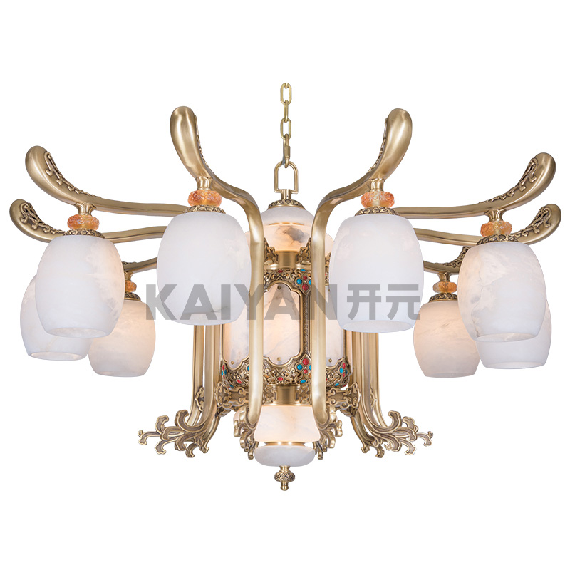 Lampu gantung gaya Cina klasik, lampu kuningan, lampu Villa, lampu aula Buddha