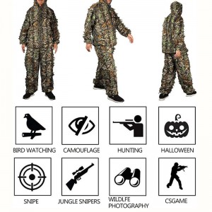 3D жеңіл капюшонды камуфляж Гили костюмі Әскери армияның тыныс алатын аңшы костюмі