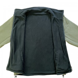 เสื้อแจ็คเก็ตผ้าฟลีซสองด้านแบบทหารสีเขียวมะกอกและสีดำ