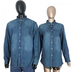 Men’s Button Down Collar Long Sleeve Patch Pocket Denim Shirt