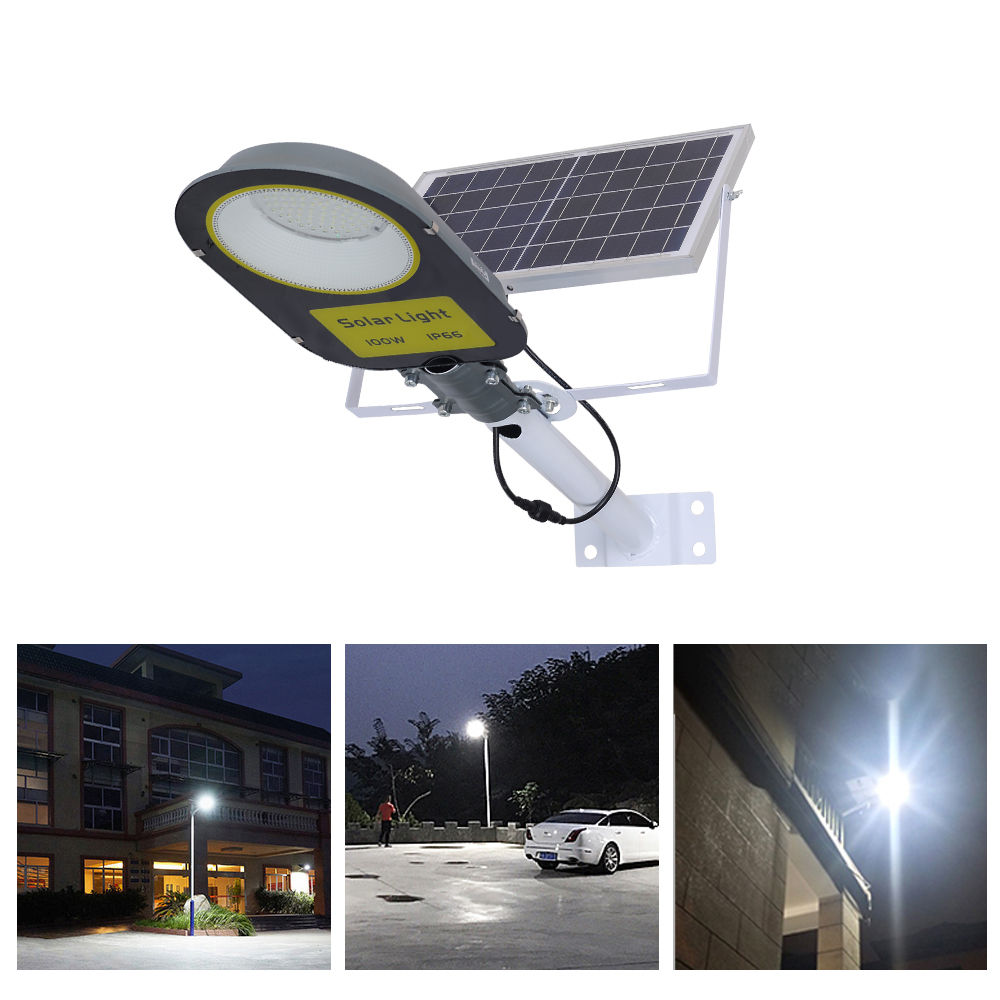 Lumini stradale solare Lampă de exterior 6500K cu telecomandă Iluminat de securitate de la amurg până la zori pentru curte Grădină Jgheab Teren de baschet Imagine prezentată