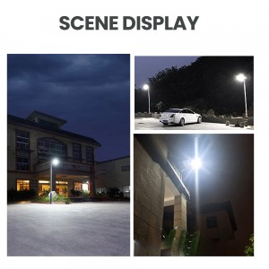 Solar Street Flood Lights ໂຄມໄຟກາງແຈ້ງ 6500K ທີ່ມີການຄວບຄຸມໄລຍະໄກ Dusk to Dawn Security Lighting for Yard Garden Gutter Basketball Court