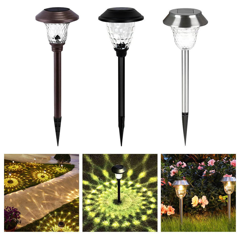 solar outdoor garden light pathway stake glass stainless steel led waterproof patio yard light Featured Image