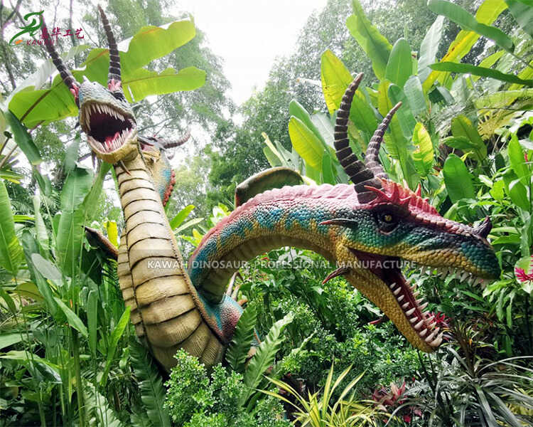 Dinozaurų parko puošmena trigalvio animacinio drakono statula AD-2306