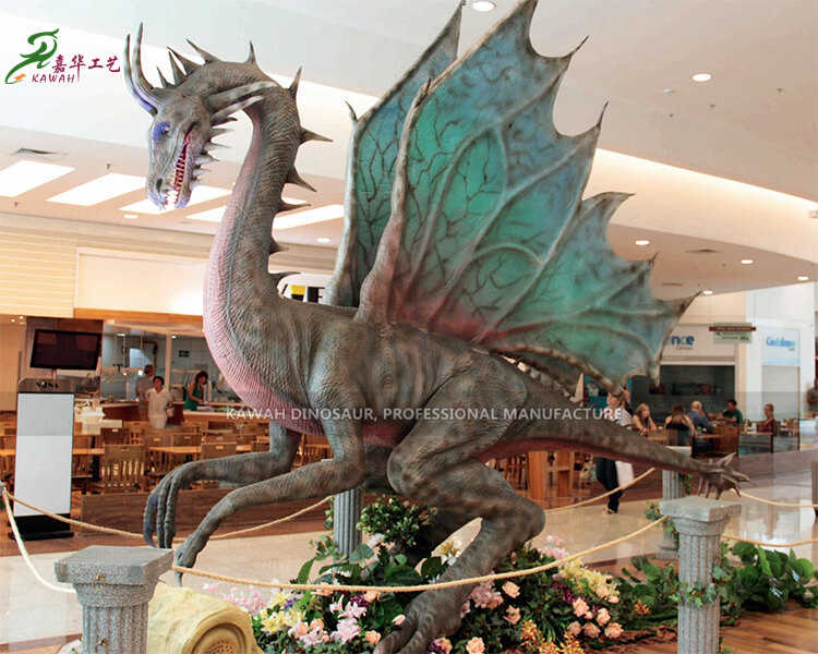 Lebensechte animatronische Drachenstatue Realistische Drachendinosaurier-Ausstellung
