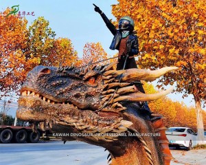 Decoração de parque realista animatrônico modelo de dragão cabeça de dragão fábrica feita sob encomenda PA-1991