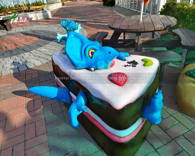 Didara to gaju 3D Cute Dinosaur Fiberglass Blue Cake Dinsoaur Statue Kids Amusement Park FP-2416 Aworan Ifihan