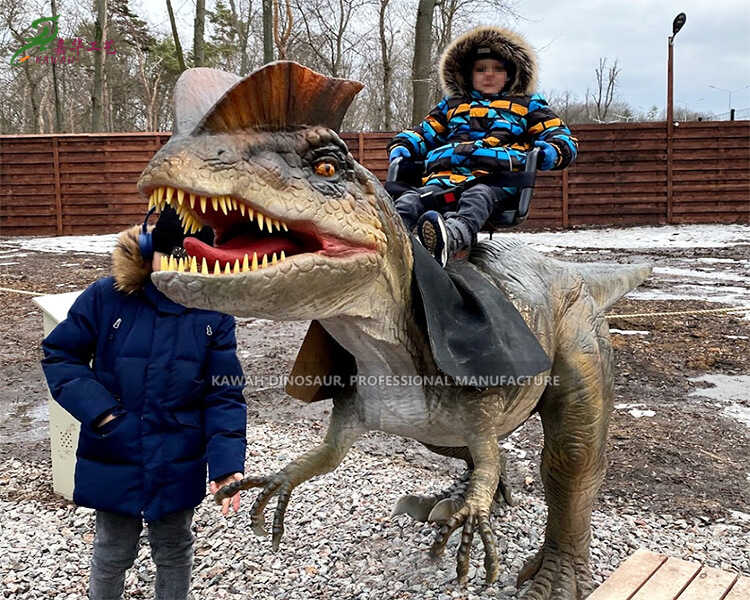 Kiddie Rides que funciona con monedas, paseo interactivo en dinosaurio Dilophosaurus a la venta