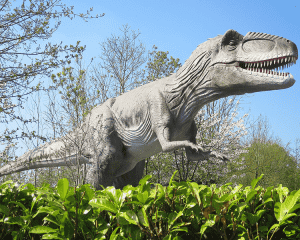 Статуа во градината на вештачки диносаурус Giganotosaurus Џунгла Парк AD-040