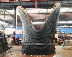 Forntida marindjur Mosasaurus huvudstaty specialtillverkad för Ocean Park PA-1990