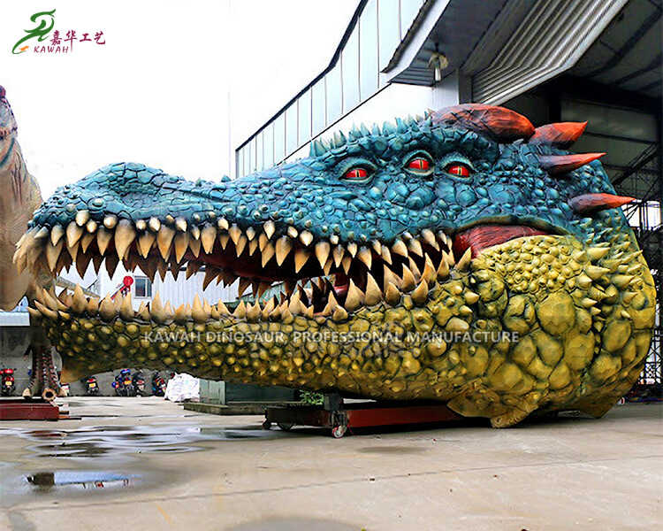 Індывідуальнае абслугоўванне Гіганцкая аніматронная статуя з галавой монстра з галавой дракона Фабрычны распродаж PA-1975