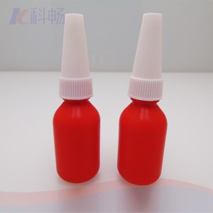 1oz 30ml red HDPE round bottle with 16-410 neck finish