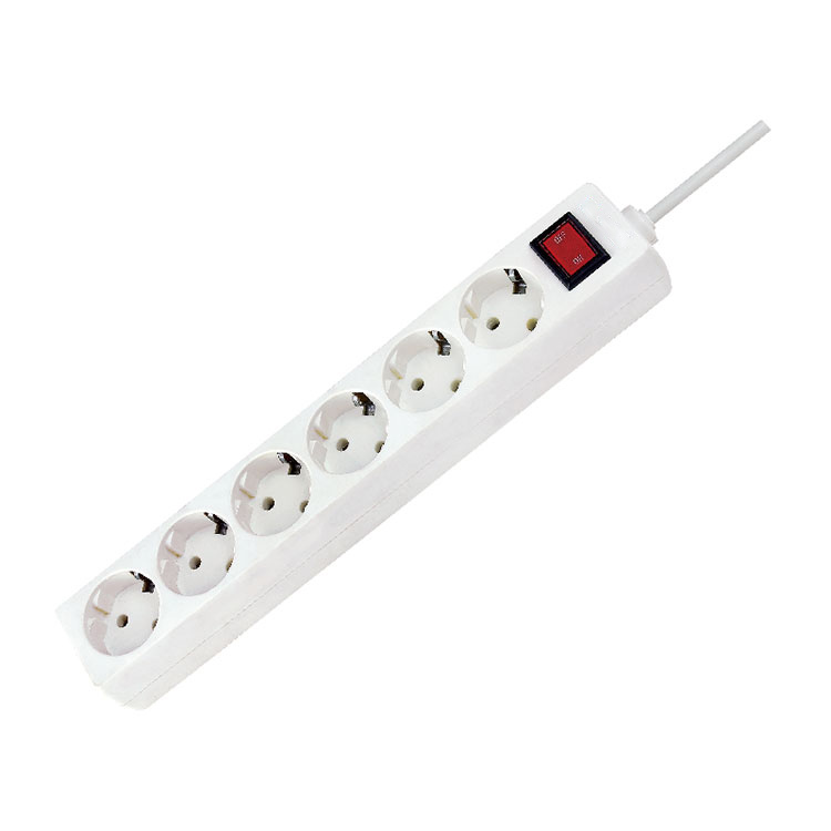 Europe Germany 6 Outlets AC Socket Power Strip with Lighted Switch