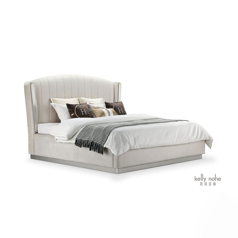 Modern Fabric Upholstered Elegant Pure Appearance Simple Design Bed High Class Furniture ໄມ້ ຜູ້ຜະລິດຈີນ ຜູ້ຜະລິດ