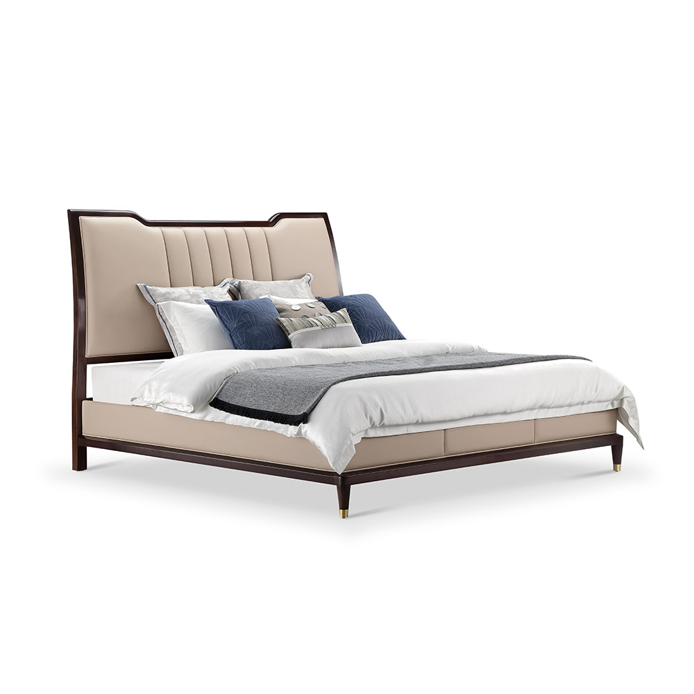 Moderný luxusný kožený čalúnený čistý vzhľad sofistikovaný dizajn posteľ do spálne set na vysokej úrovni výrobca dreveného nábytku Čína dodávateľ