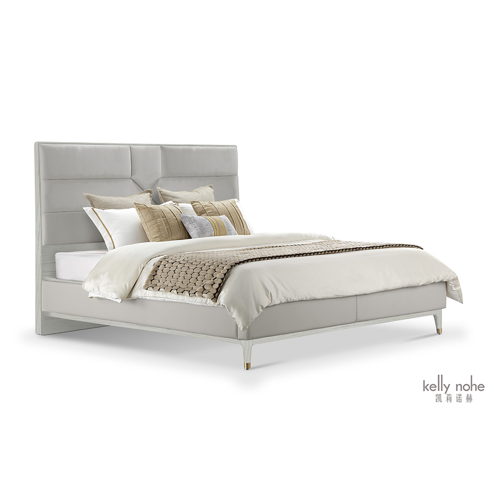 Modern Excellent Excellence Microfiber Leather Upholstered Pure Grey Appearance Simple Style Bed Furniture ລາຄາບໍ່ແພງ ເຟີນິເຈີໄມ້ຊັ້ນສູງ ຜູ້ຜະລິດຈີນ ຜູ້ຜະລິດ