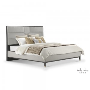 Moderná mäkká koža čalúnená vysokokvalitná sivá posteľná položka do spálne Výrobca dreveného nábytku najvyššej triedy Čína dodávateľ