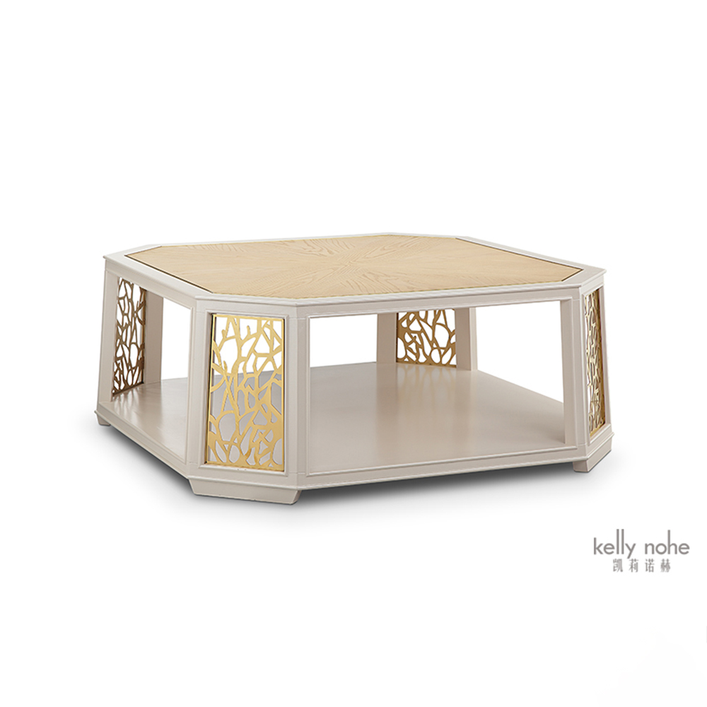 거실 단순성을 위한 현대적인 특별 악센트 조각 커피 테이블 아름답게 디자인된 자연 베니어 금속 장식 고급 목재 가구 제조업체 중국 공급 업체