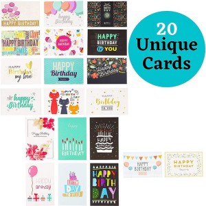 Lot de 20 cartes d'anniversaire avec enveloppes vierges à l'intérieur
