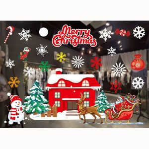 Versand Glas Santa Reindeer Decals Chrëschtdag Snowflake Fënster Cling Stickers